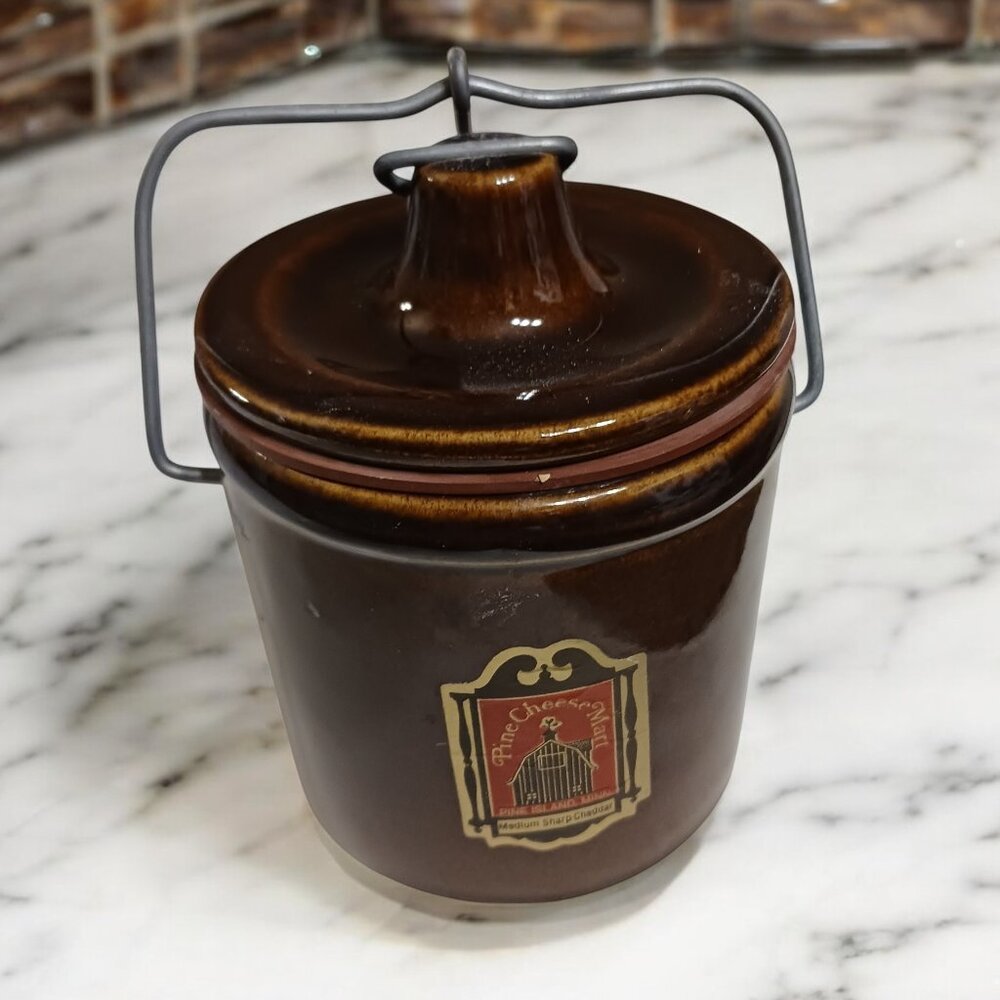 Vintage  Cheese Jar Stoneware Crock - 7" Food Jar, Food Storage Cannister